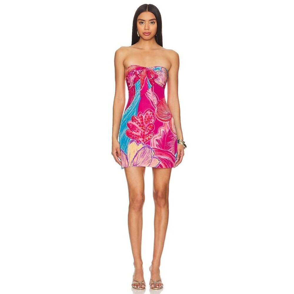 Rococo Sand Mini Dress in Pink XSmall New Womens Strapless Tropical